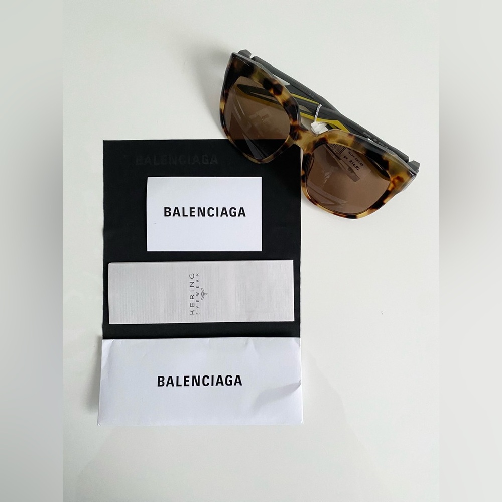 NEW $490 Balenciaga Havana Grey Brown Yellow Cat Eye Oversized 55mm Sunglasses